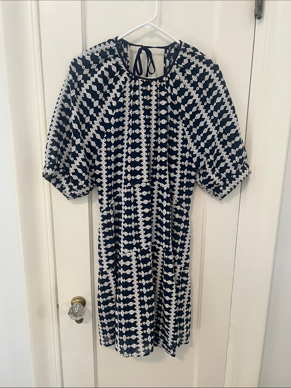 Navy and White Printed Tie-Back Short Dress by Maje - Size 10
